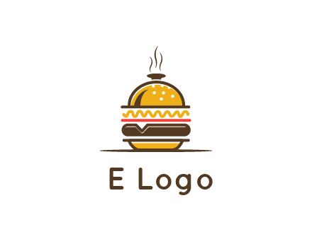 burger with a dish lid logo for an eatery