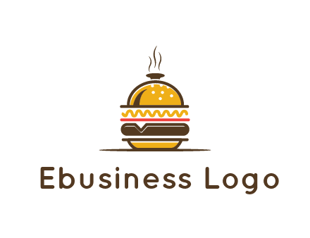 burger with a dish lid logo for an eatery