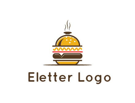 burger with a dish lid logo for an eatery