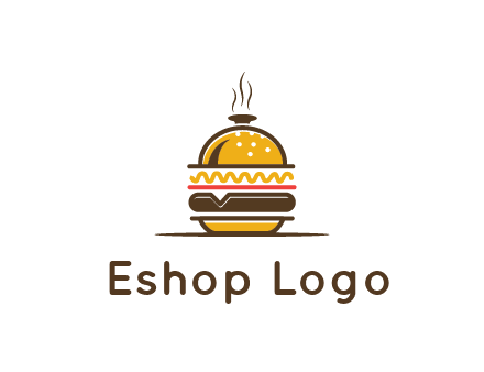 burger with a dish lid logo for an eatery