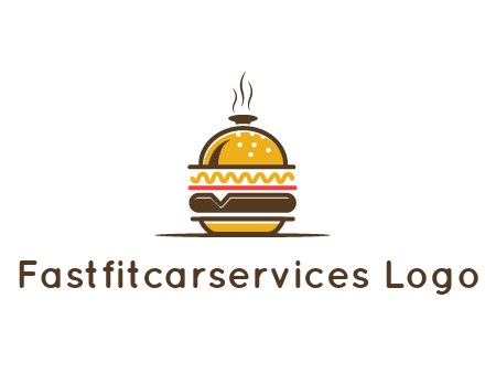 burger with a dish lid logo for an eatery