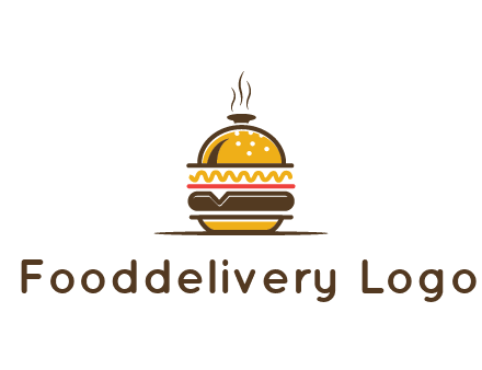 burger with a dish lid logo for an eatery