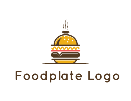 burger with a dish lid logo for an eatery