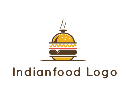 burger with a dish lid logo for an eatery