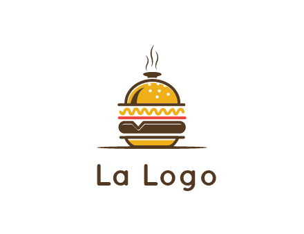 burger with a dish lid logo for an eatery