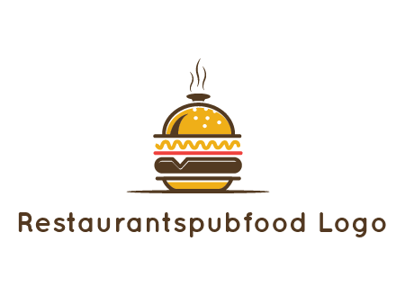 burger with a dish lid logo for an eatery