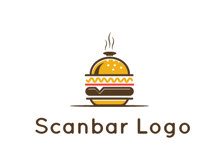 burger with a dish lid logo for an eatery