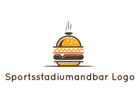 burger with a dish lid logo for an eatery