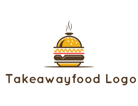 burger with a dish lid logo for an eatery