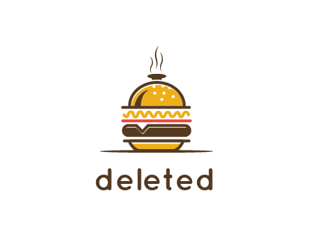 burger with a dish lid logo for an eatery