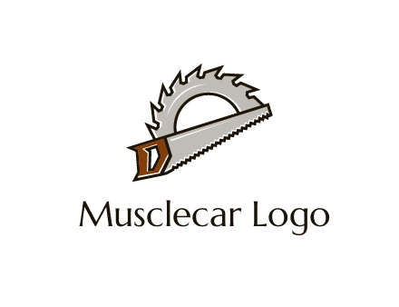 saw over a round saw blade for carpentry or sawmill logo