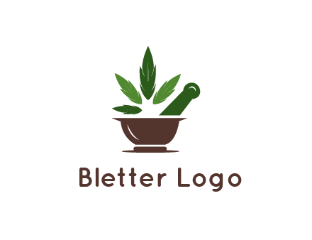 pestle and mortar with herbs logo