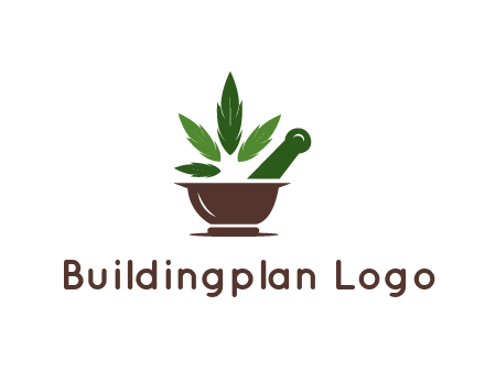 pestle and mortar with herbs logo