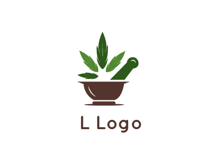 pestle and mortar with herbs logo