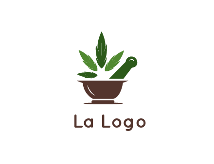 pestle and mortar with herbs logo