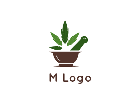 pestle and mortar with herbs logo