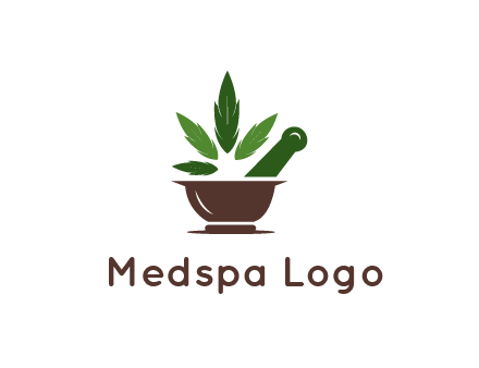 pestle and mortar with herbs logo