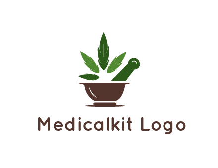 pestle and mortar with herbs logo