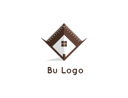 builder logo with a house inside architecture tools or ruler