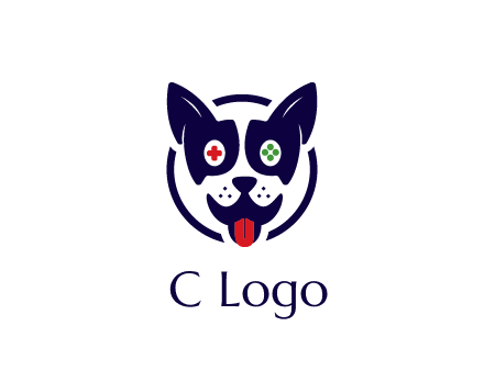 dog logo with gaming controls in eyes