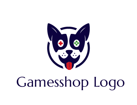 dog logo with gaming controls in eyes