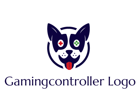 dog logo with gaming controls in eyes