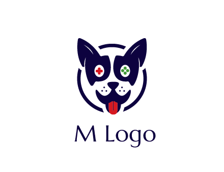 dog logo with gaming controls in eyes