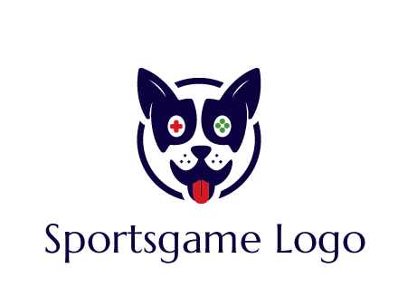 dog logo with gaming controls in eyes