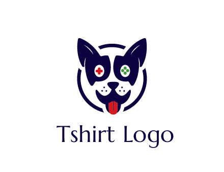 dog logo with gaming controls in eyes