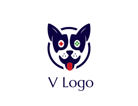 dog logo with gaming controls in eyes