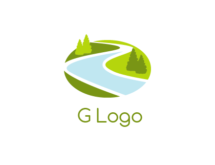 river flowing between trees and greenery for landscaping services logo