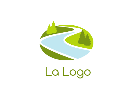 river flowing between trees and greenery for landscaping services logo