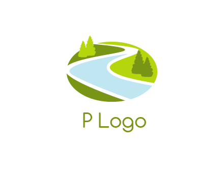 river flowing between trees and greenery for landscaping services logo