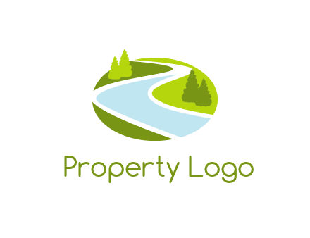 river flowing between trees and greenery for landscaping services logo