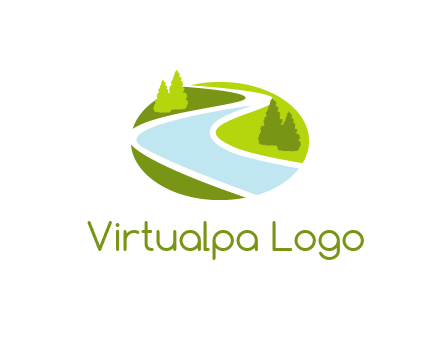 river flowing between trees and greenery for landscaping services logo