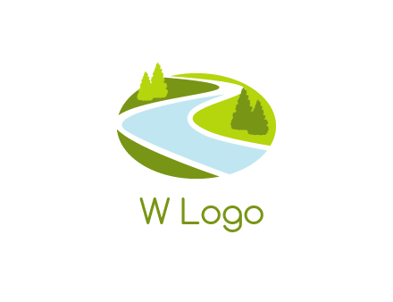 river flowing between trees and greenery for landscaping services logo