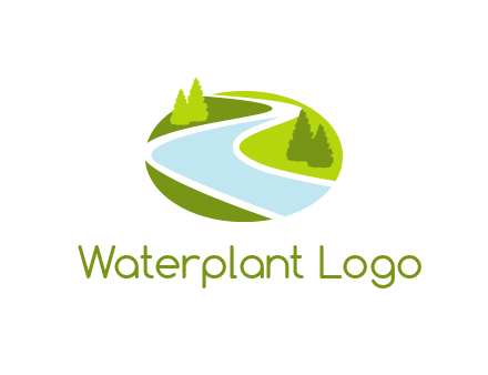 river flowing between trees and greenery for landscaping services logo