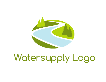 river flowing between trees and greenery for landscaping services logo