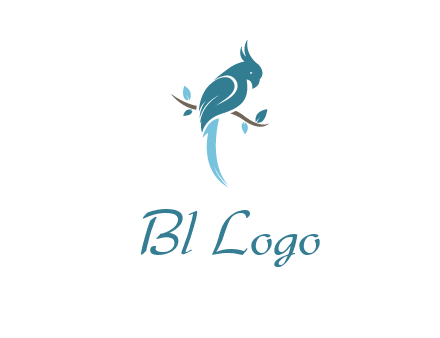 fancy parrot sitting on branch pet logo icon