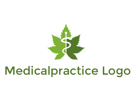 Rod of Asclepius inside marijuana leaf for a medicine logo