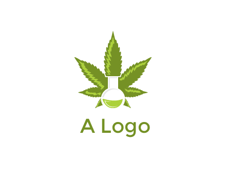 medical logo displaying laboratory flask with marijuana leaf