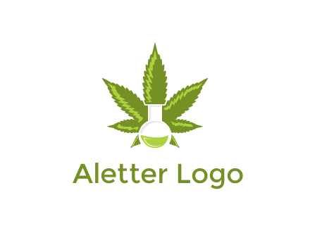 medical logo displaying laboratory flask with marijuana leaf