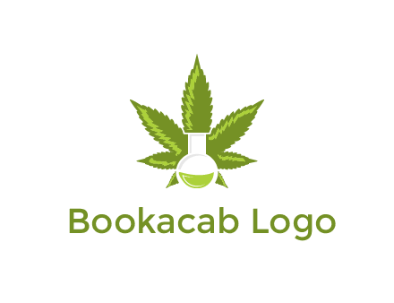 medical logo displaying laboratory flask with marijuana leaf