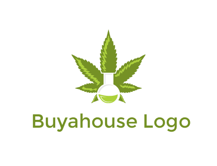 medical logo displaying laboratory flask with marijuana leaf