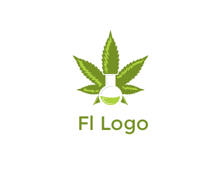 medical logo displaying laboratory flask with marijuana leaf