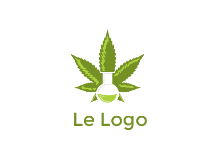 medical logo displaying laboratory flask with marijuana leaf