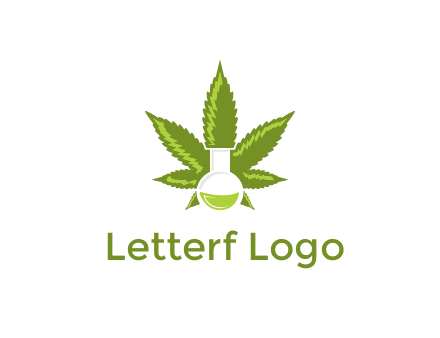 medical logo displaying laboratory flask with marijuana leaf