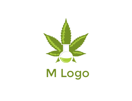 medical logo displaying laboratory flask with marijuana leaf