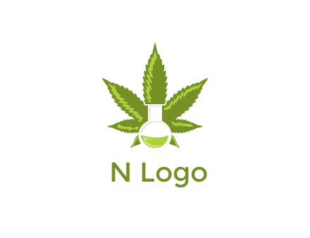 medical logo displaying laboratory flask with marijuana leaf