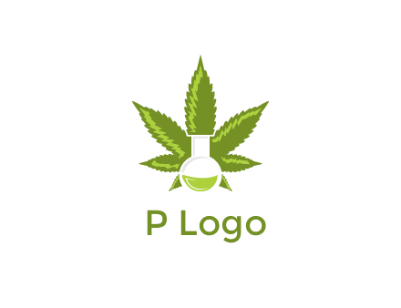 medical logo displaying laboratory flask with marijuana leaf